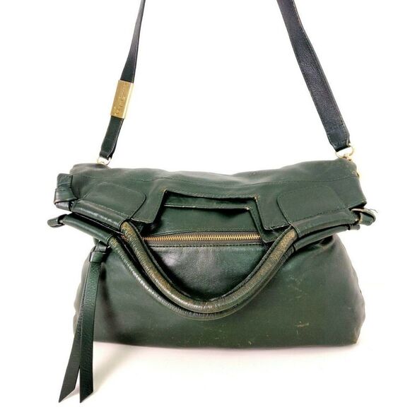LRG FOLEY+CORINNA GREEN GENUINE LEATHER CONVERTIBLE SHOULDER BAG XBODY MESSENGER - Picture 2 of 11